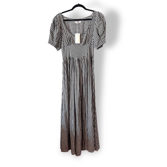 NWT DOEN Kennedy Gingham Maxi Dress Boho Puff Sleeve Black & White Size Small - Picture 2 of 16